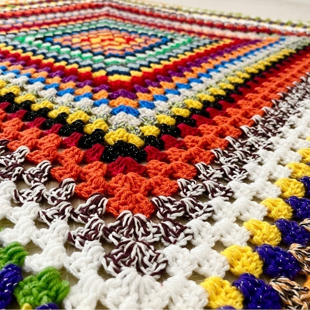 Vintage Granny Square Crocheted Afghan Multicolored Boho Throw Blanket Handmade - Picture 9 of 13